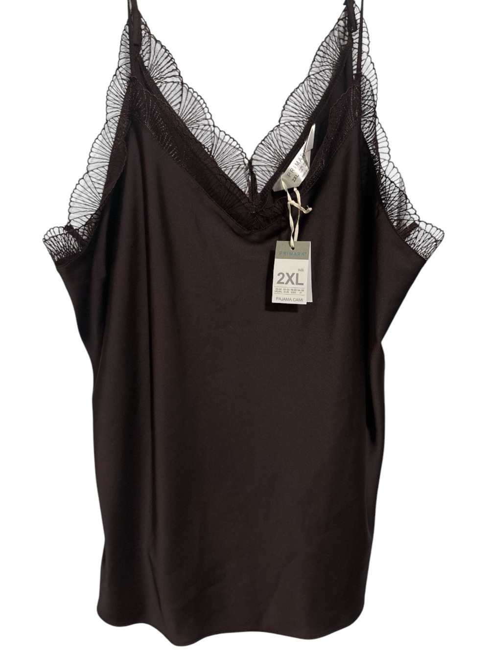 Primark Lace Trim Satin Cami - Chocolate Brown